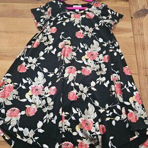 Lularoe Elegant Metallic Rose Floral Scarlett 8 Kids Carly Dress RARE Swing Flow